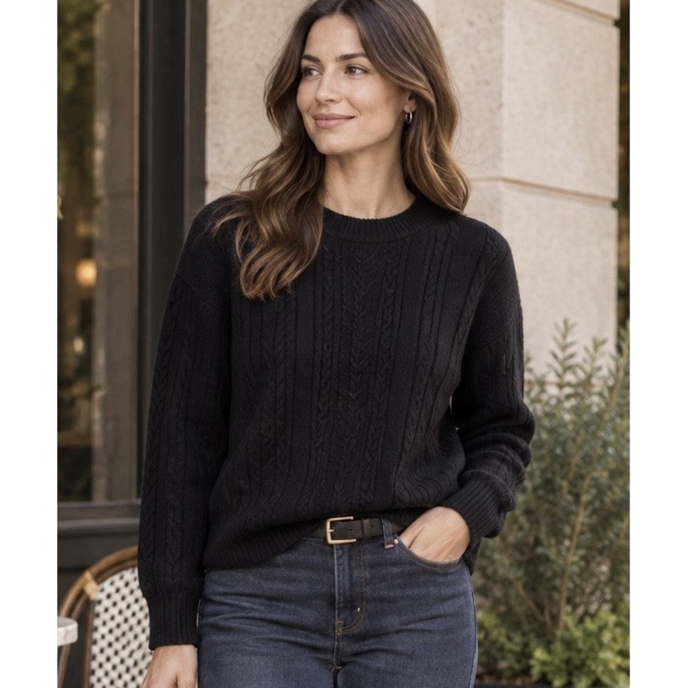 NEW Jones New York Cable Knit Sweater PS Ribbed Preppy Y2K Crewneck Wool Blend S